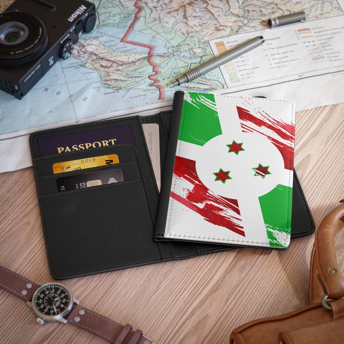 Burundi Flag Passport Holder, traveler's and expats' essential, study abroad must-have, wanderlust accessory