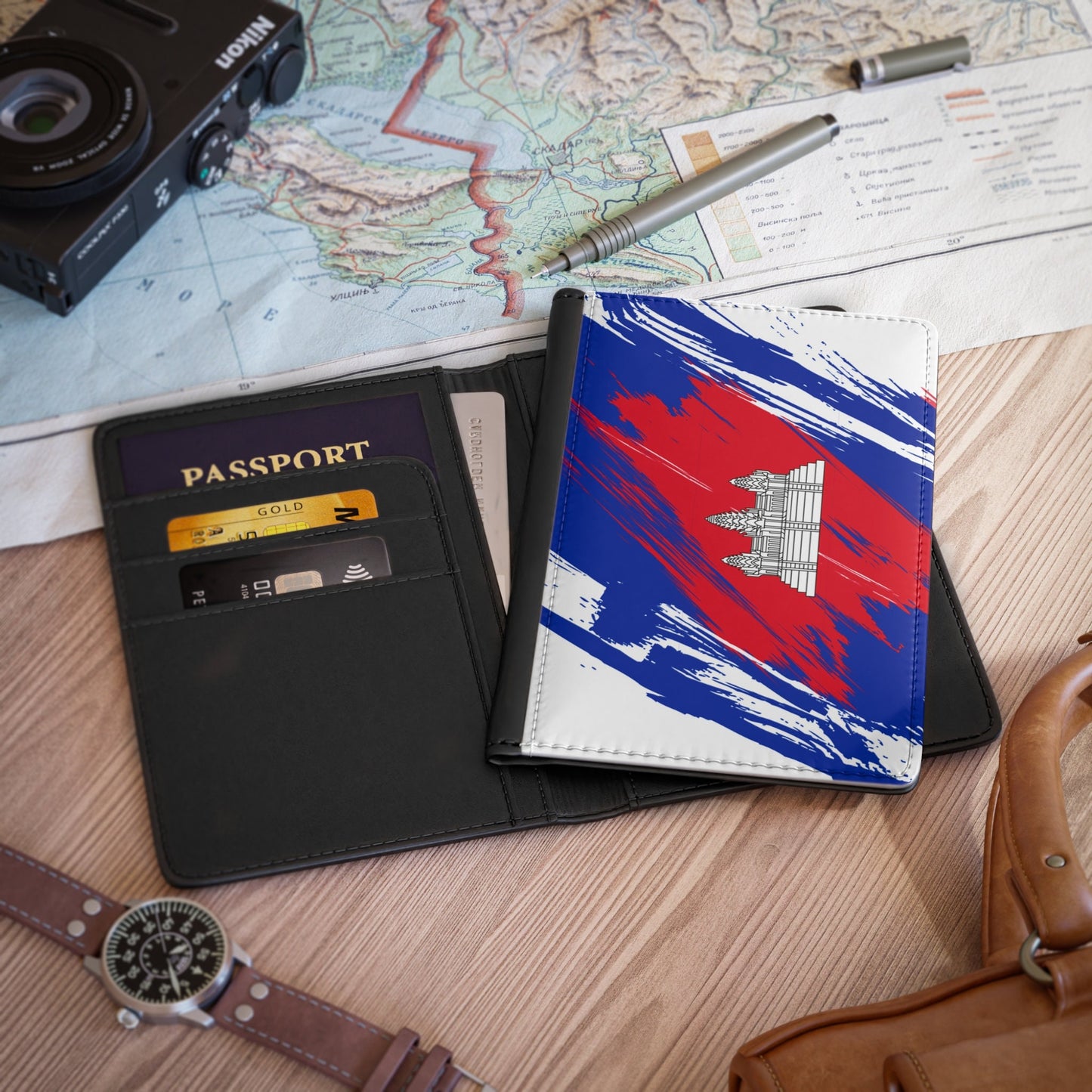 Cambodia Flag Passport Holder, traveler's and expats' essential, study abroad must-have, wanderlust accessory