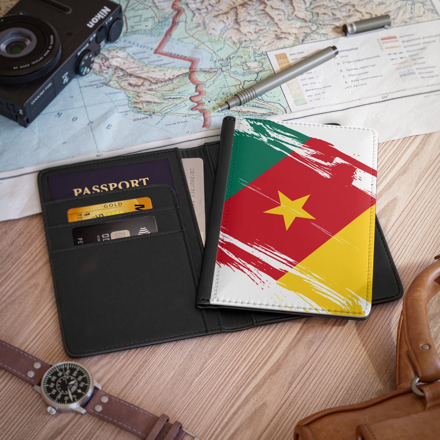 Cameroon Flag Passport Holder, traveler's and expats' essential, study abroad must-have, wanderlust accessory