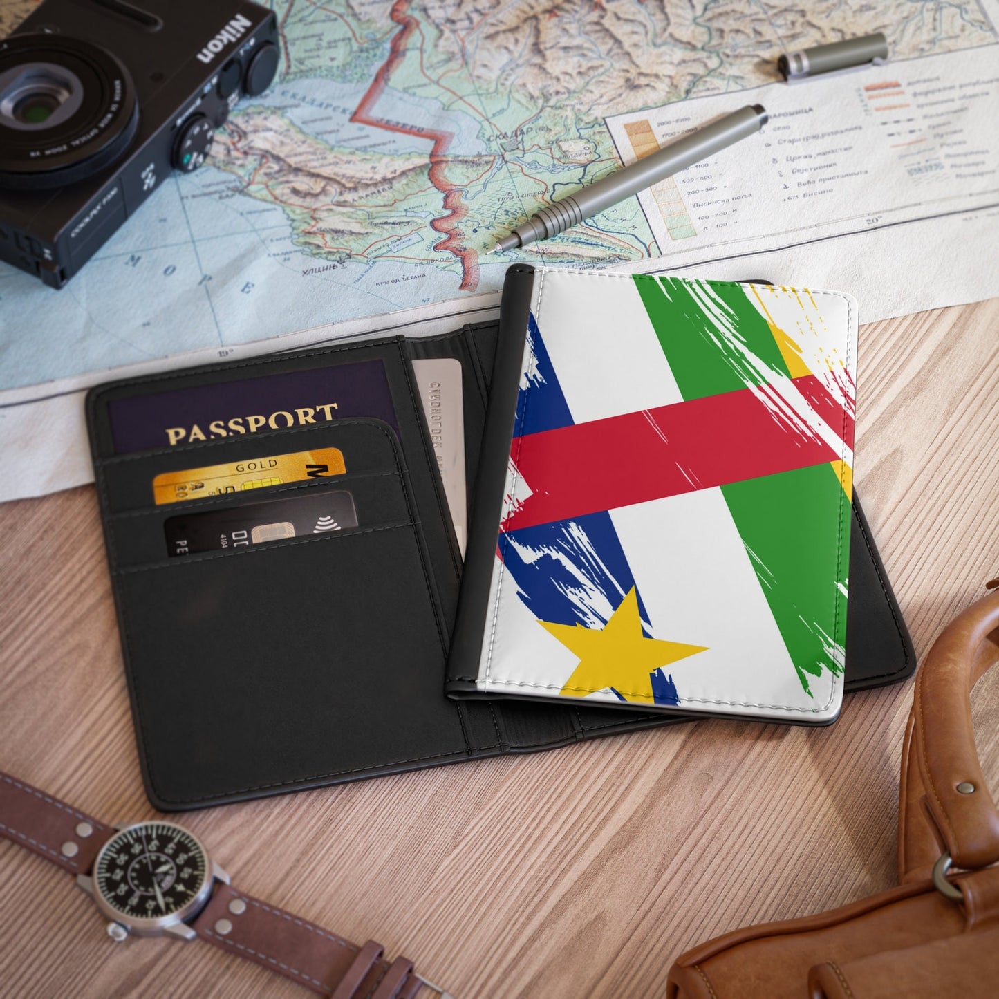 Central African Republic Flag Passport Holder, traveler's and expats' essential, study abroad must-have, wanderlust accessory