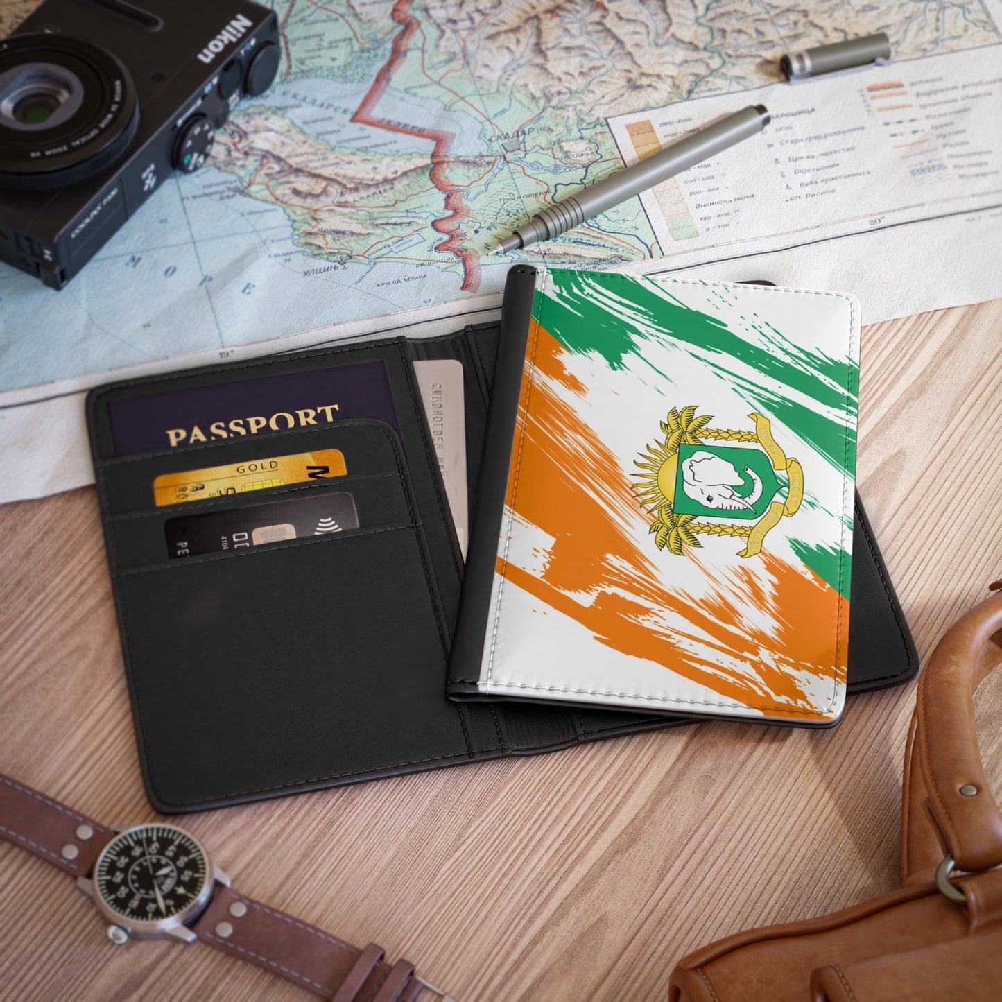 Ivory Coast Flag Passport Holder, traveler's and expats' essential, study abroad must-have, wanderlust accessory