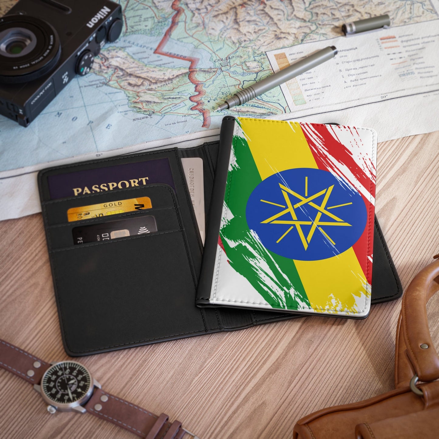 Ethiopia Flag Passport Holder, traveler's and expats' essential, study abroad must-have, wanderlust accessory