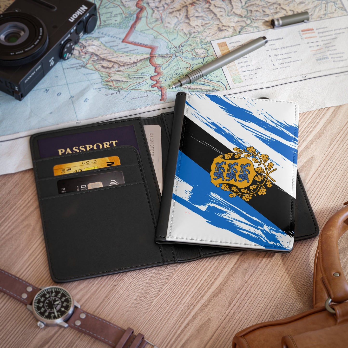 Estonia Flag Passport Holder, traveler's and expats' essential, study abroad must-have, wanderlust accessory