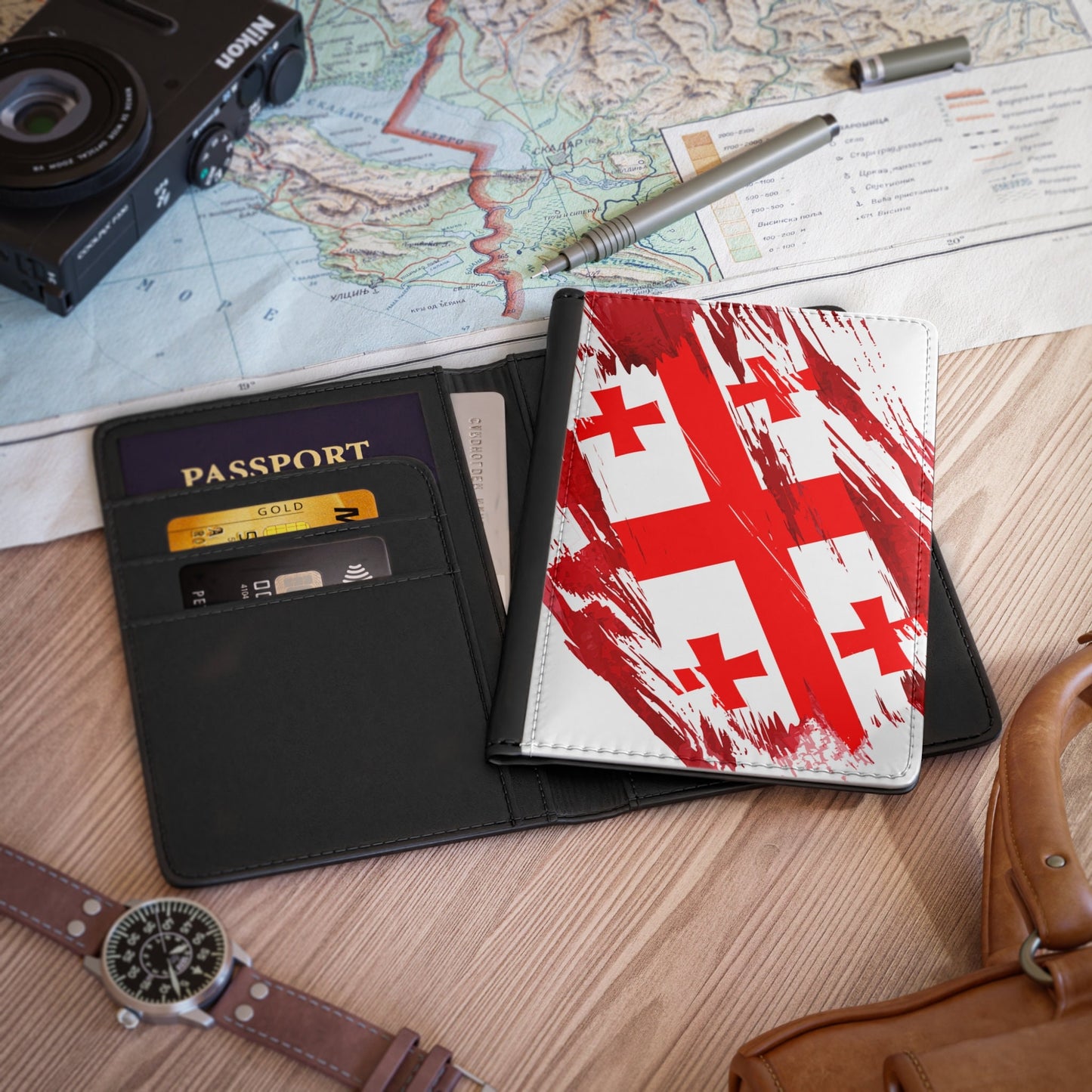 Georgia Flag Passport Holder, traveler's and expats' essential, study abroad must-have, wanderlust accessory