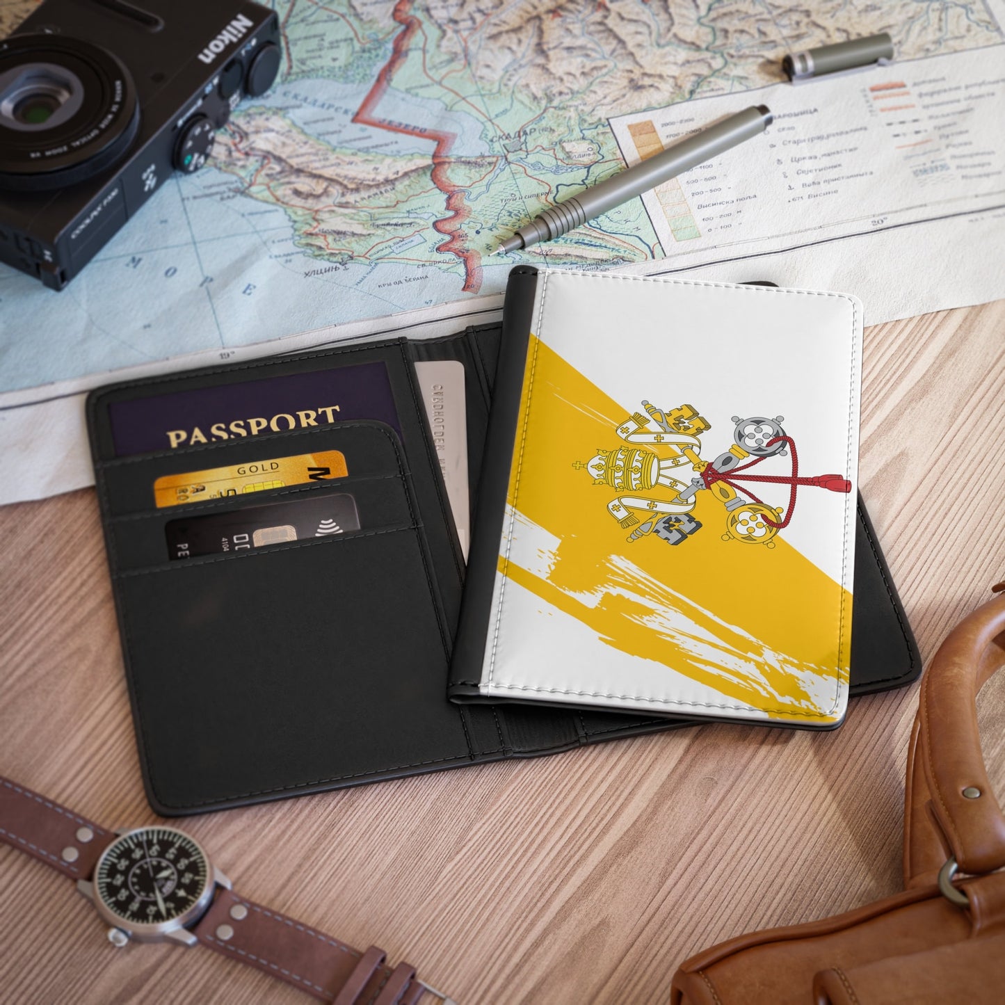 Vatican Flag Leather Passport Holder, traveler's and expats' essential, study abroad must-have, wanderlust accessory