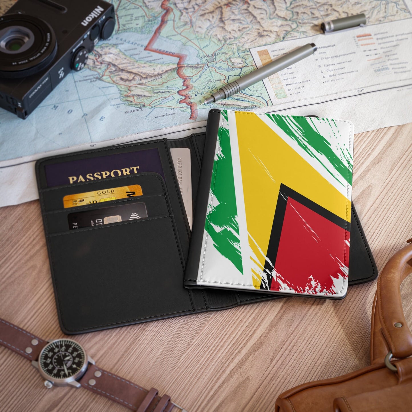 Guyana Flag Passport Holder, traveler's and expats' essential, study abroad must-have, wanderlust accessory