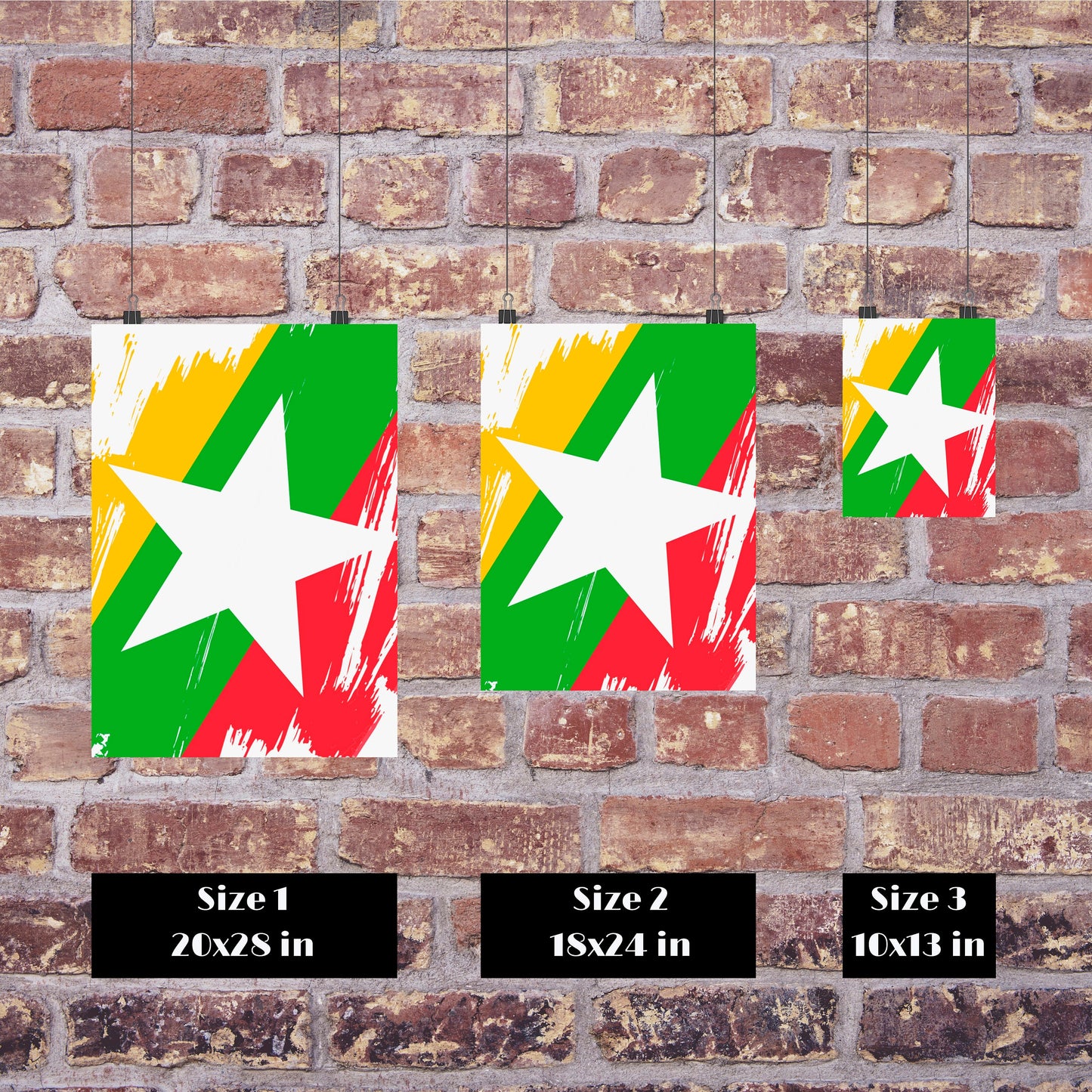 Myanmar Flag Print | Myanmar Poster | Myanmar Wall art print | Myanmar Home Decoration | Unframed