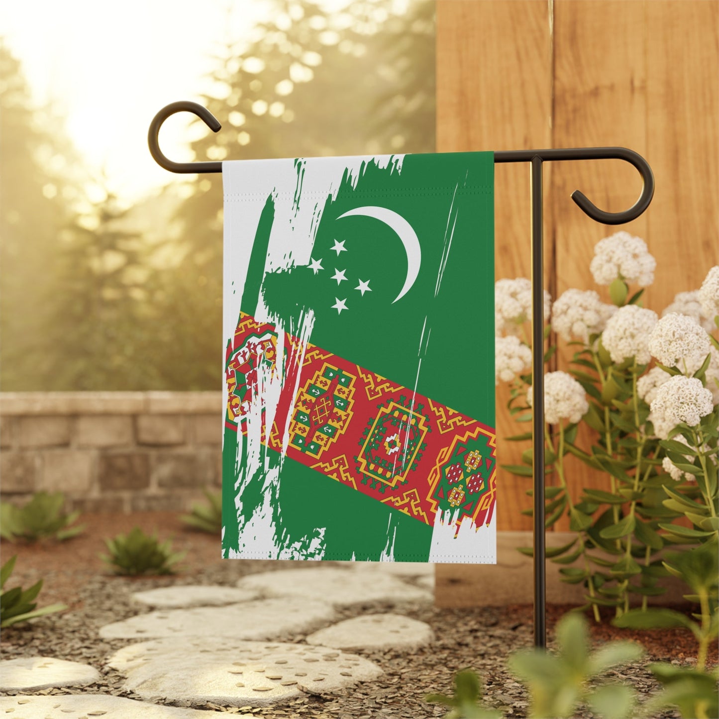 Turkmenistan Garden Flag - Garden & House Banner | Size - 12" x 18" | Double Sided Custom Country Design Print