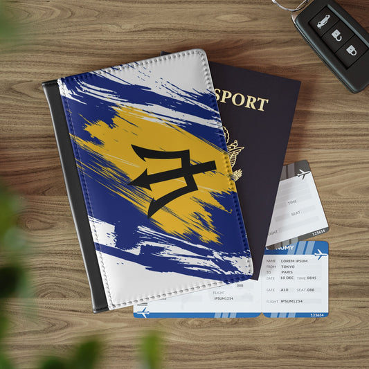 Barbados Flag Leather Passport Holder, traveler's and expats' essential, study abroad must-have, wanderlust accessory