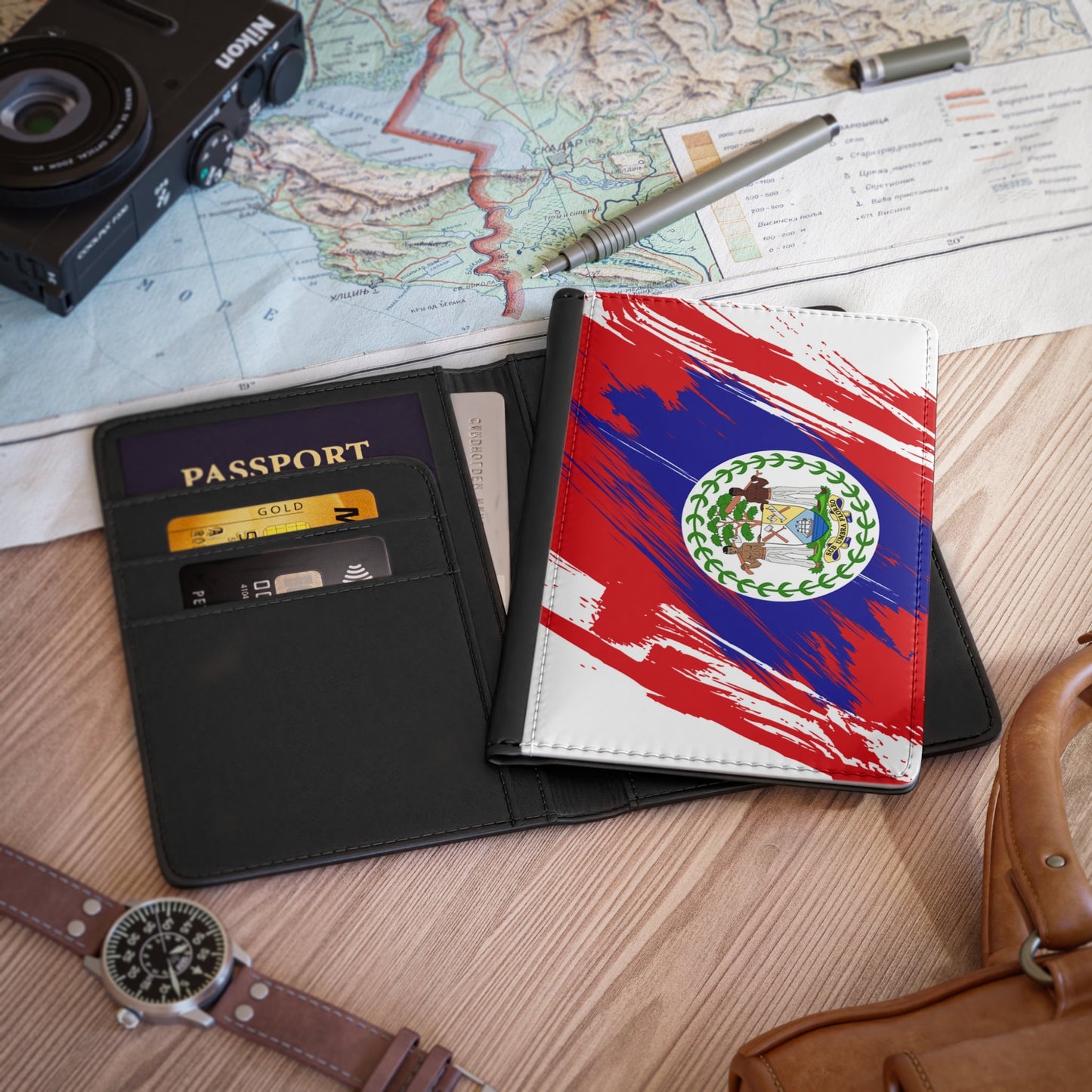 Belize Flag Passport Holder, printed leather, traveler's and expats' essential, study abroad must-have, wanderlust accessory