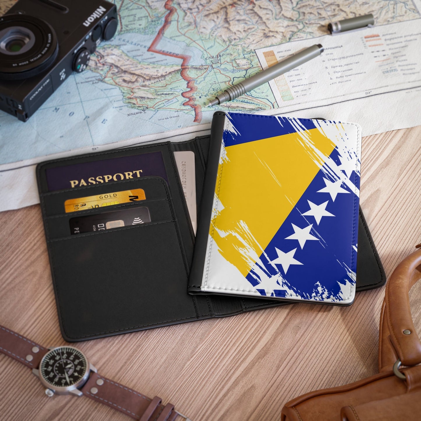 Bosnia and Herzegovina Flag Passport Holder, traveler's and expats' essential, study abroad must-have, wanderlust accessory