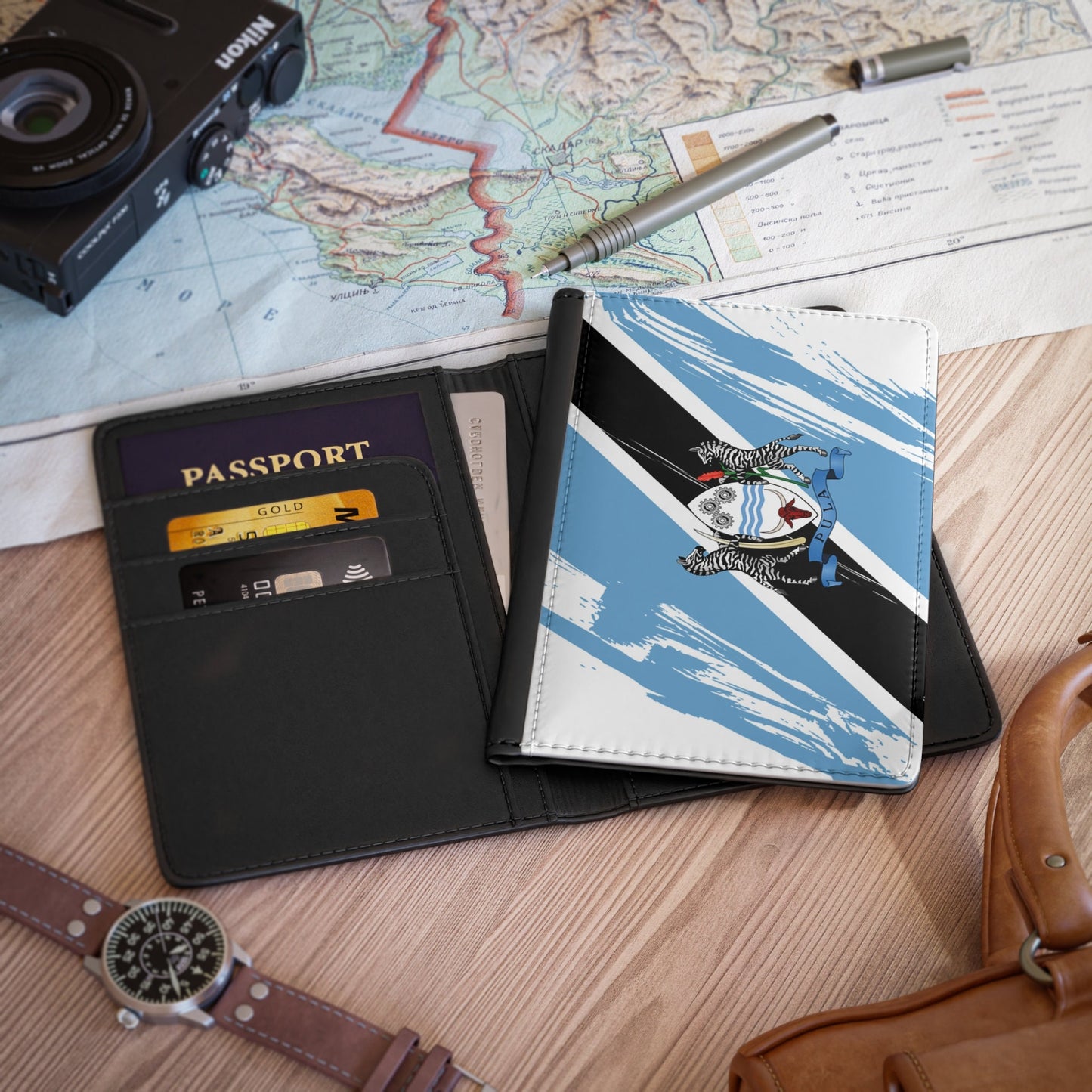 Botswana Flag Passport Holder, printed leather, traveler's and expats' essential, study abroad must-have, wanderlust accessory