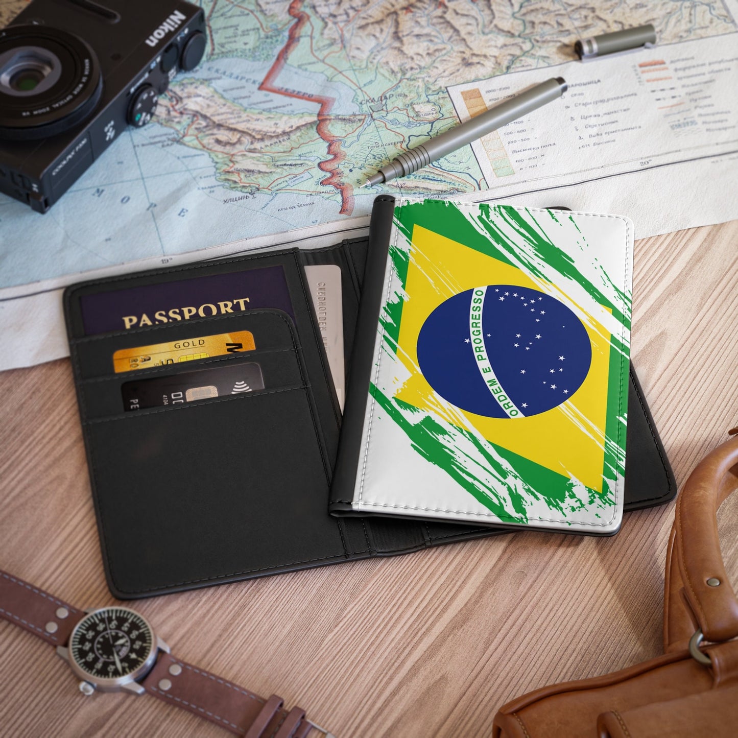 Brazil Flag Passport Holder, printed leather, traveler's and expats' essential, study abroad must-have, wanderlust accessory