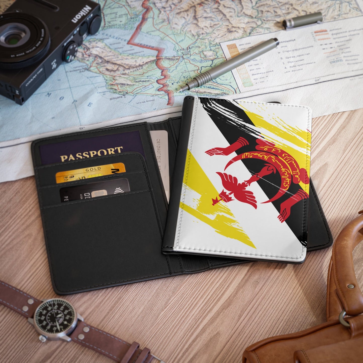 Brunei Flag Passport Holder, traveler's and expats' essential, study abroad must-have, wanderlust accessory