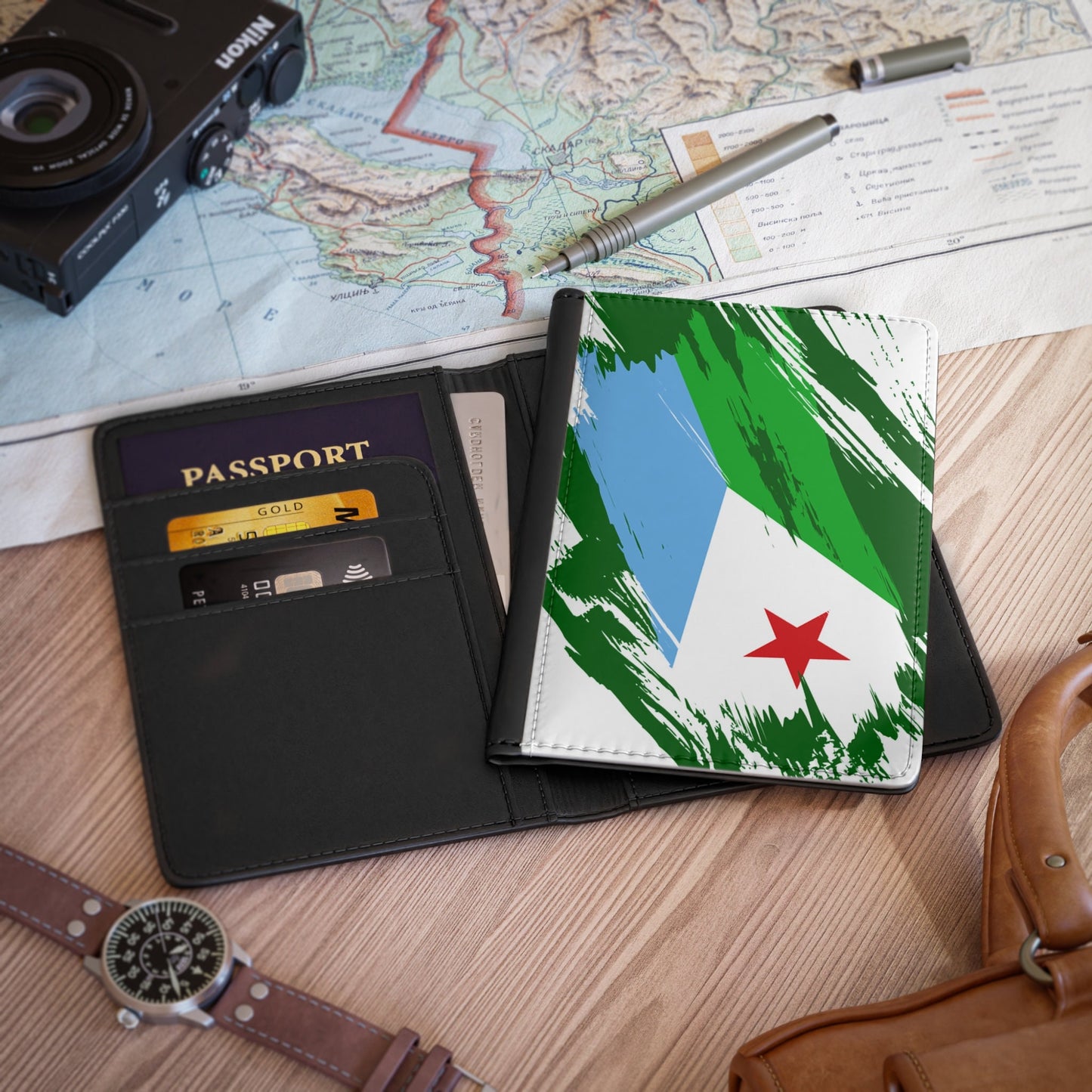 Djibouti Flag Passport Holder, traveler's and expats' essential, study abroad must-have, wanderlust accessory