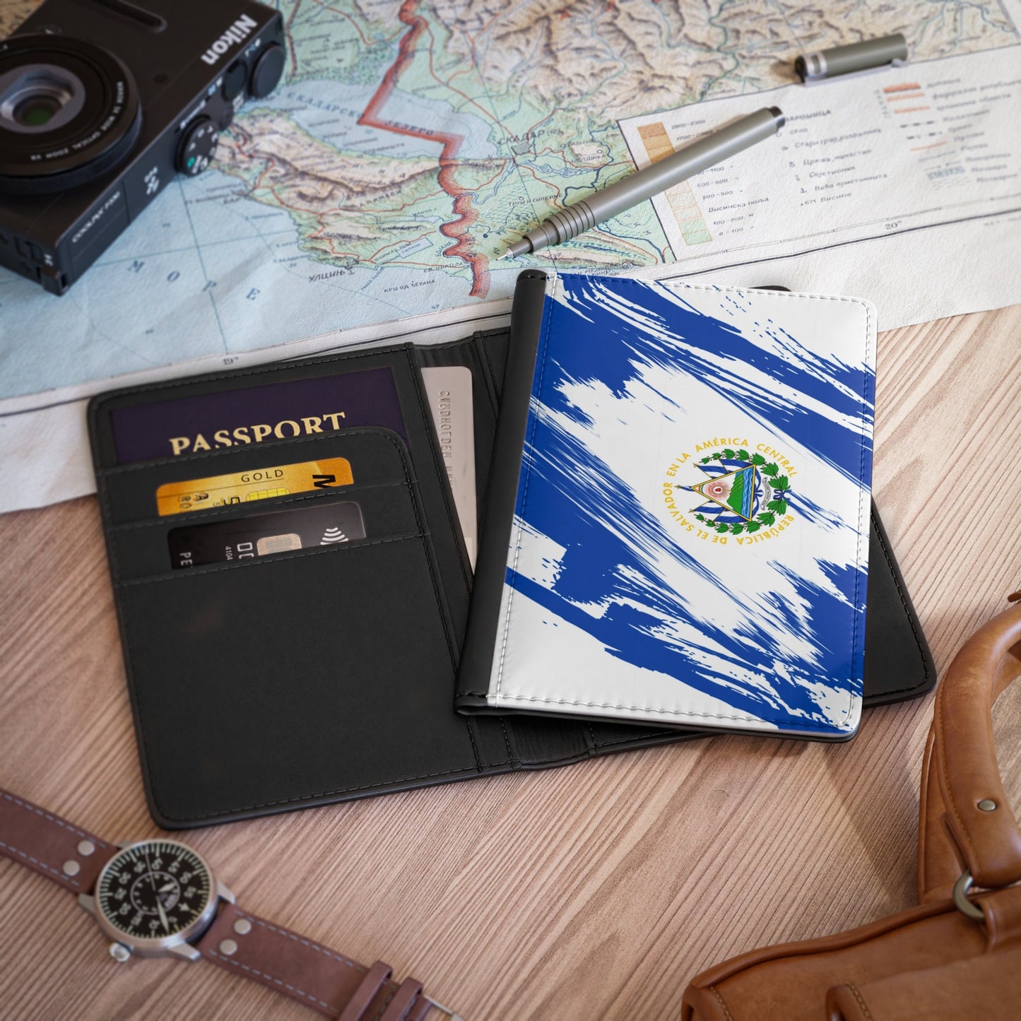 El Salvador Flag Passport Holder, traveler's and expats' essential, study abroad must-have, wanderlust accessory