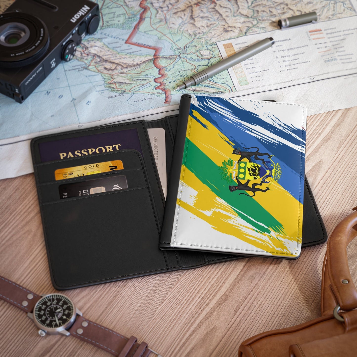 Gabon Flag Passport Holder, traveler's and expats' essential, study abroad must-have, wanderlust accessory