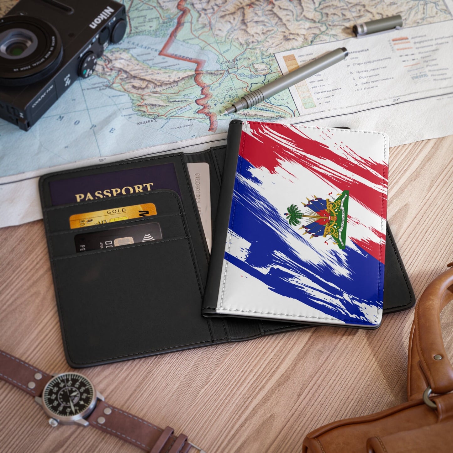 Haiti Flag Passport Holder, traveler's and expats' essential, study abroad must-have, wanderlust accessory
