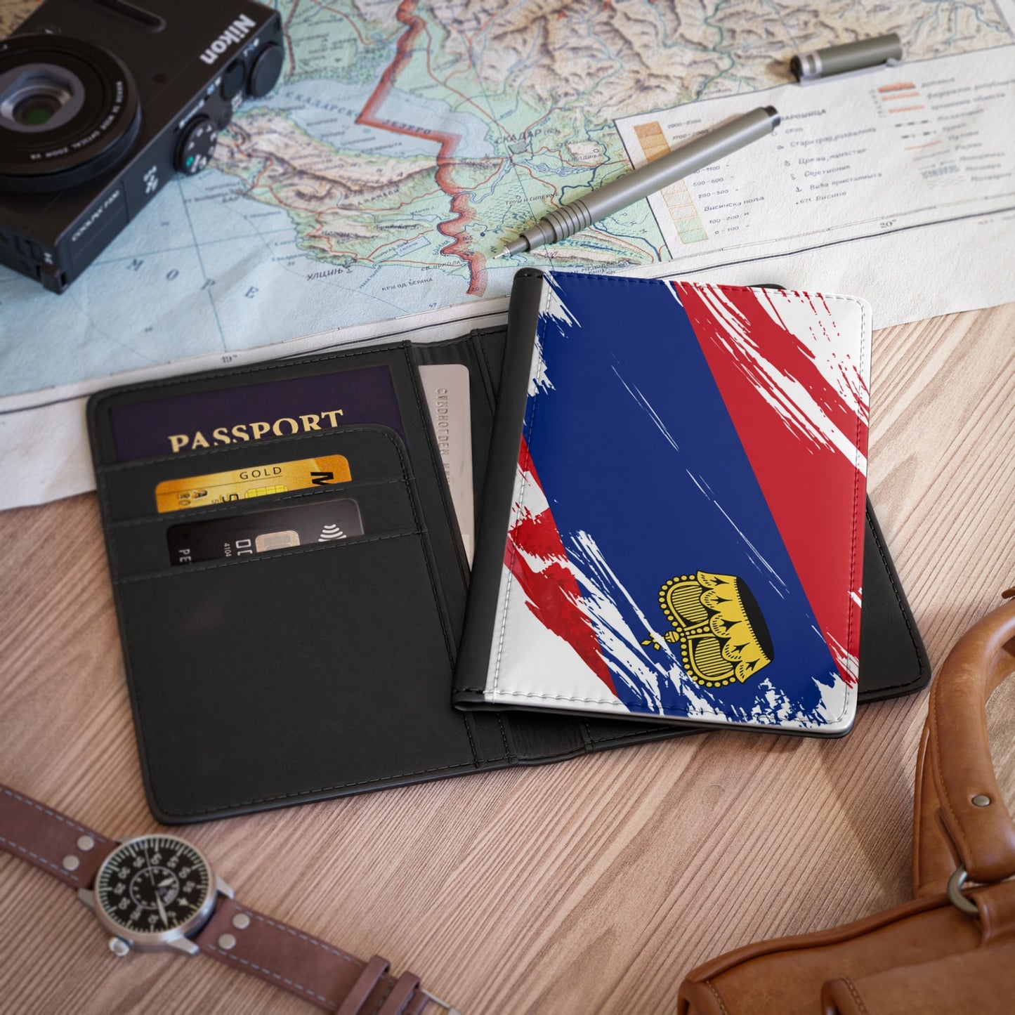 Liechtenstein Flag Passport Holder, traveler's and expats' essential, study abroad must-have, wanderlust accessory