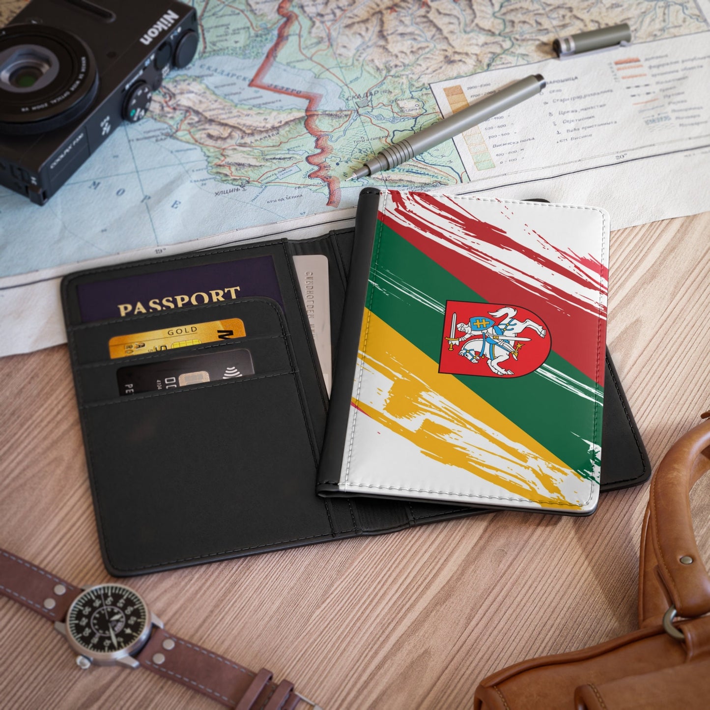 Lithuania Flag Passport Holder, traveler's and expats' essential, study abroad must-have, wanderlust accessory