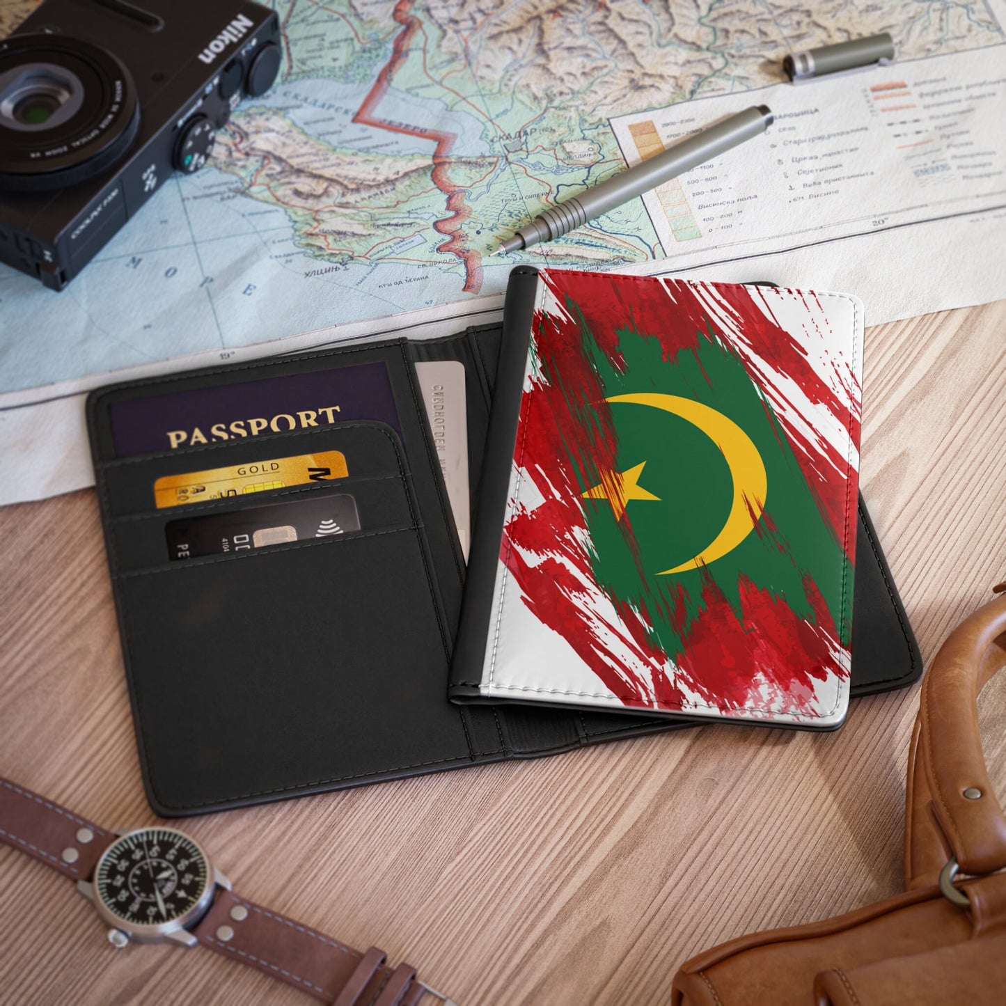 Mauritania Flag Passport Holder, traveler's and expats' essential, study abroad must-have, wanderlust accessory