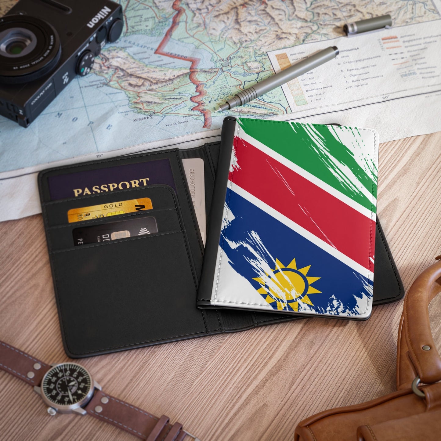 Namibia Flag Passport Holder, traveler's and expats' essential, study abroad must-have, wanderlust accessory