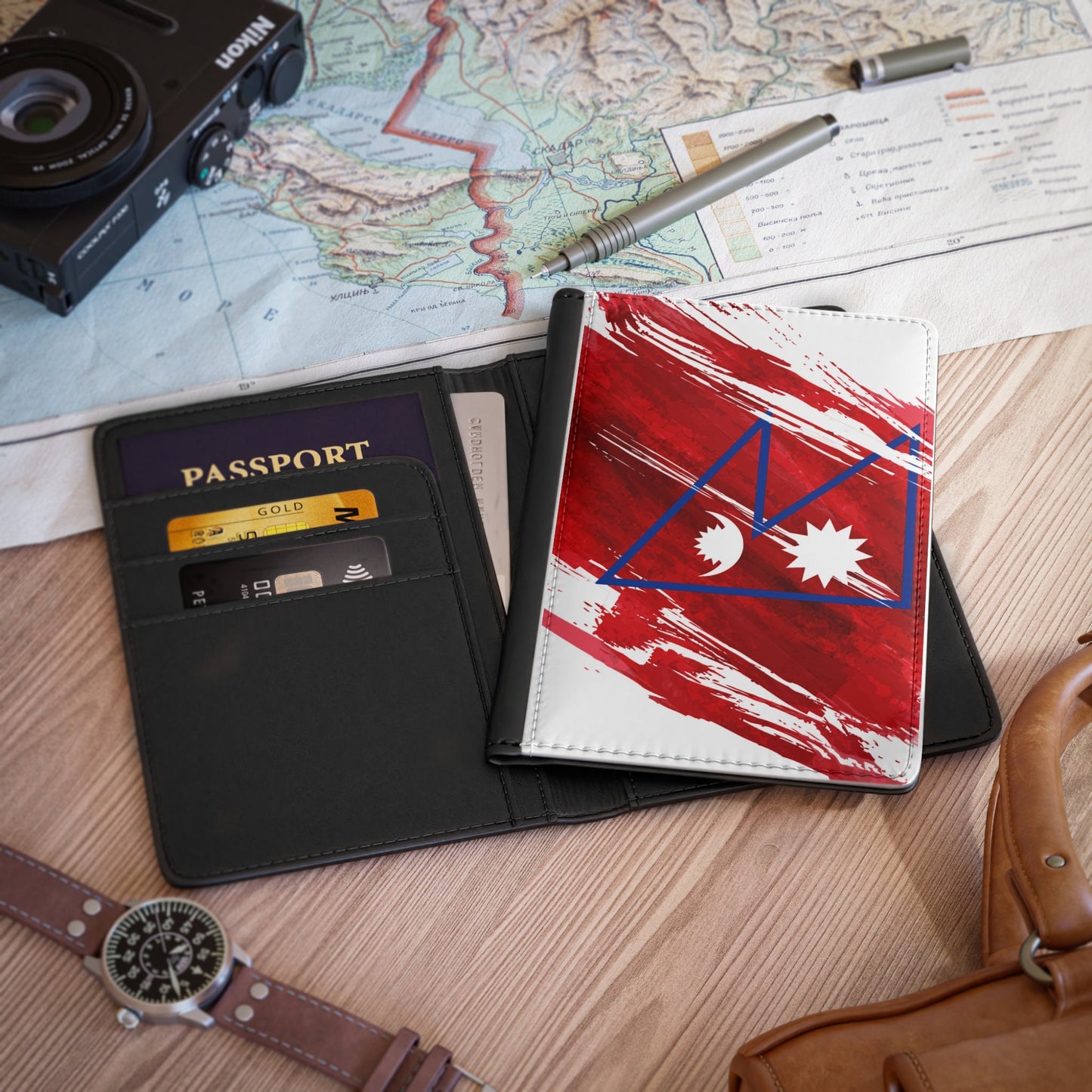 Nepal Flag Passport Holder, traveler's and expats' essential, study abroad must-have, wanderlust accessory