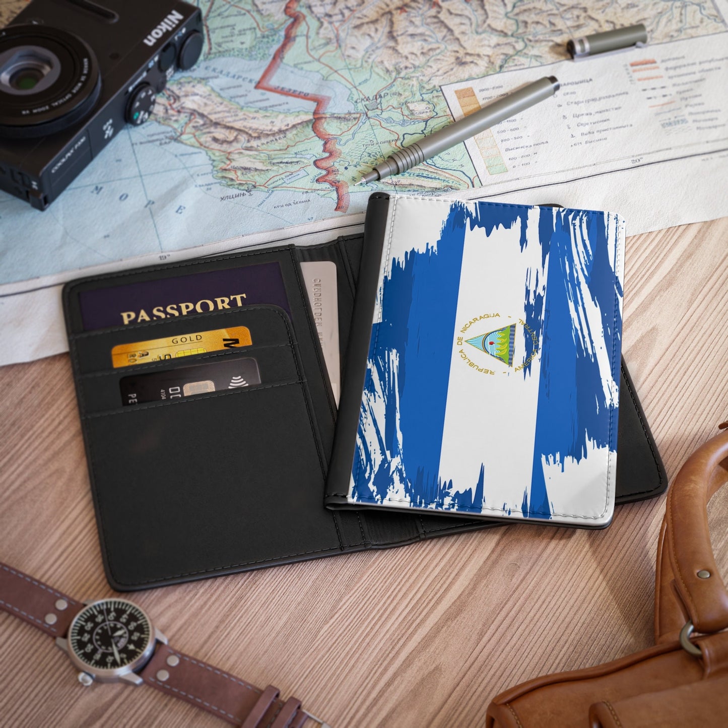 Nicaragua Flag Passport Holder, traveler's and expats' essential, study abroad must-have, wanderlust accessory