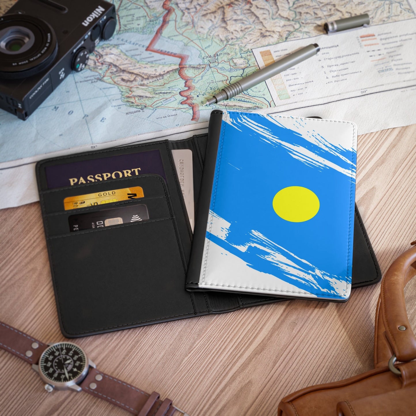 Palau Flag Passport Holder, traveler's and expats' essential, study abroad must-have, wanderlust accessory