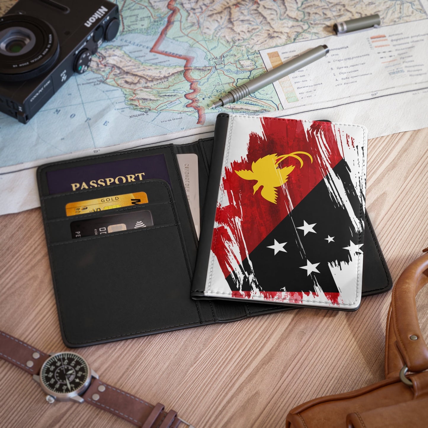 Papua New Guinea Flag Passport Holder, traveler's and expats' essential, study abroad must-have, wanderlust accessory