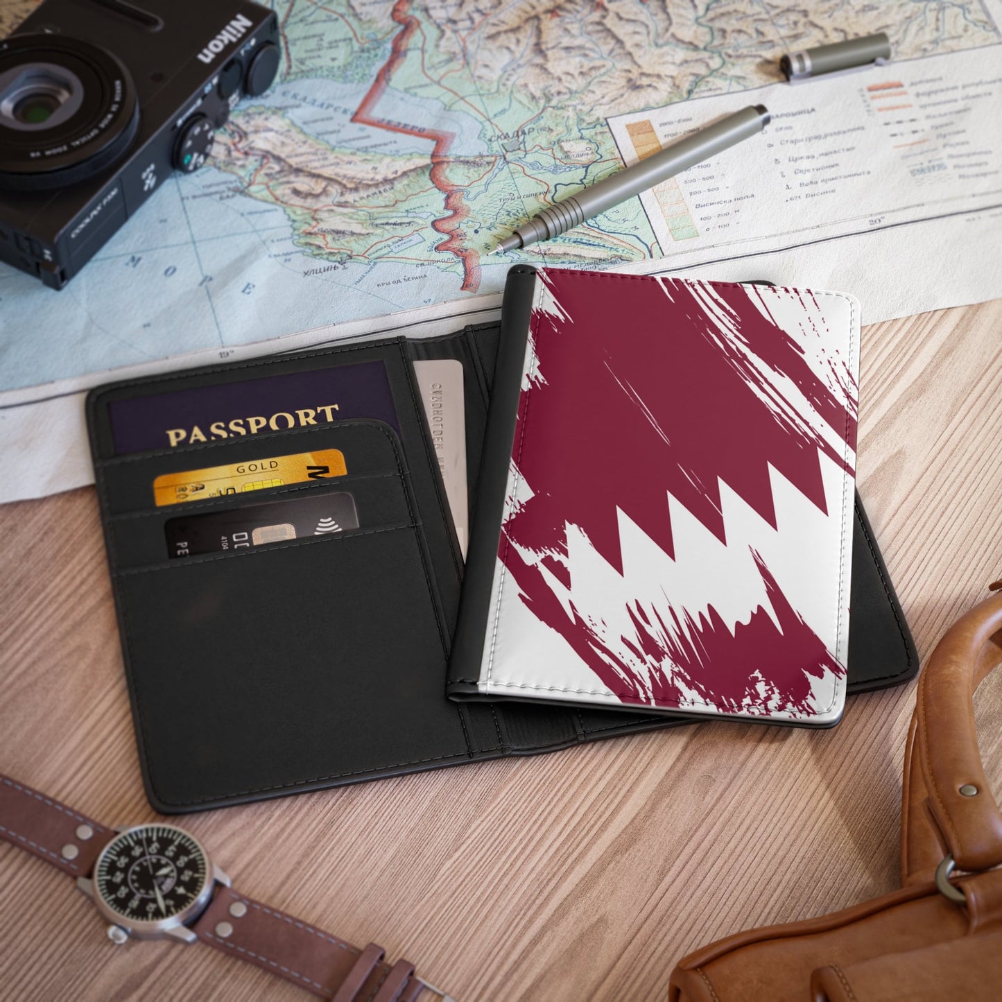 Qatar Flag Passport Holder, traveler's and expats' essential, study abroad must-have, wanderlust accessory