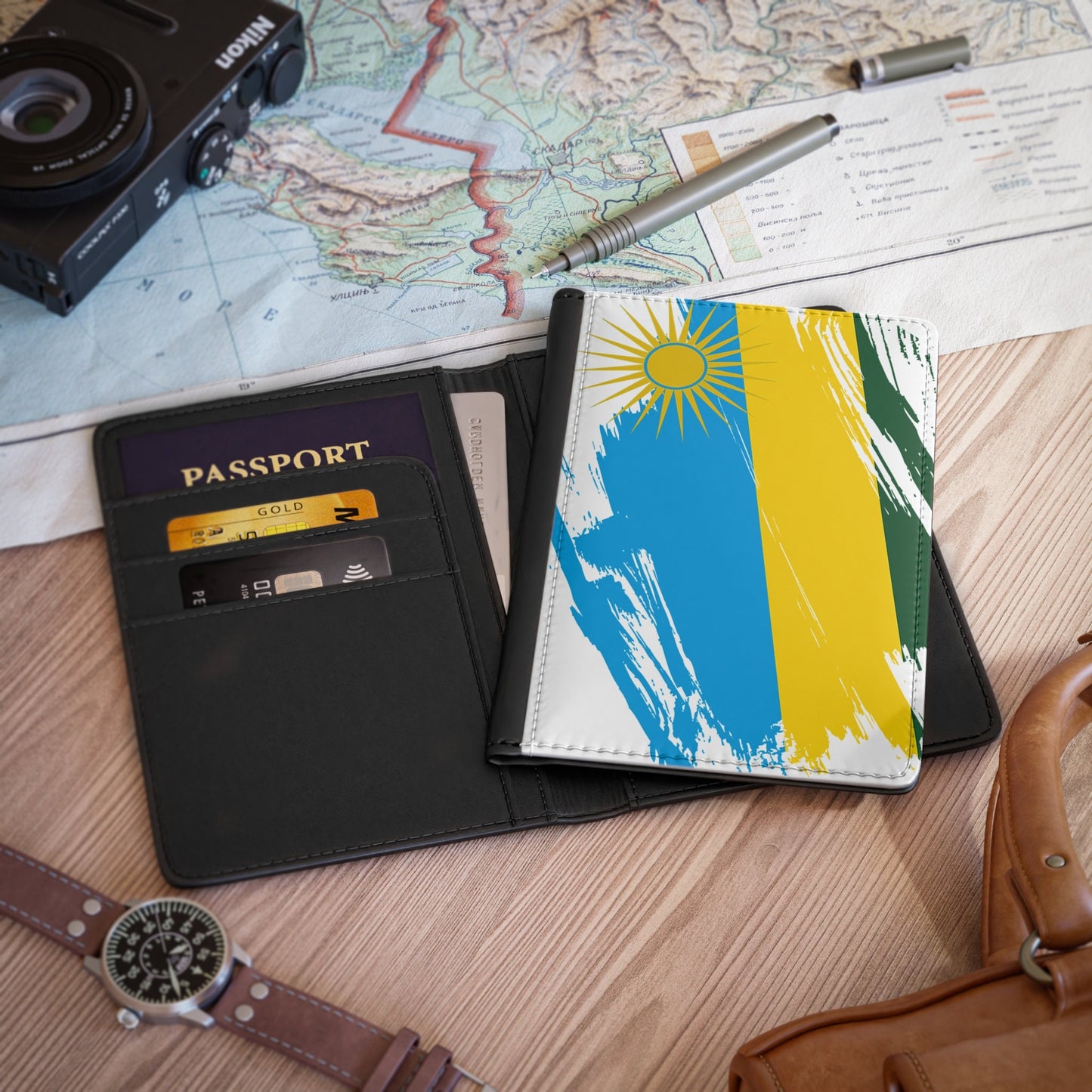 Rwanda Flag Passport Holder, traveler's and expats' essential, study abroad must-have, wanderlust accessory