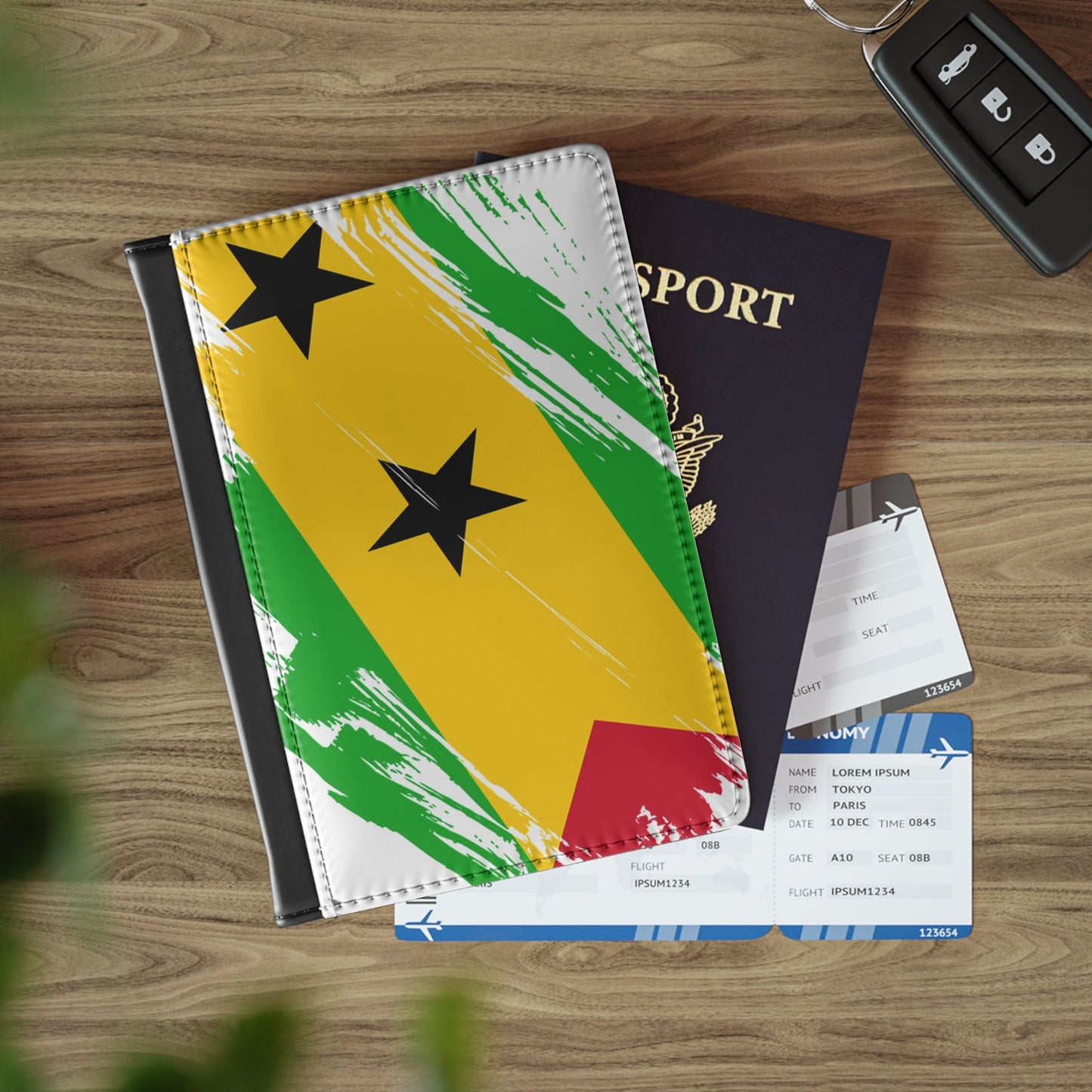 Sao Tome and Principe Flag Passport Holder, traveler's and expats' essential, study abroad must-have, wanderlust accessory