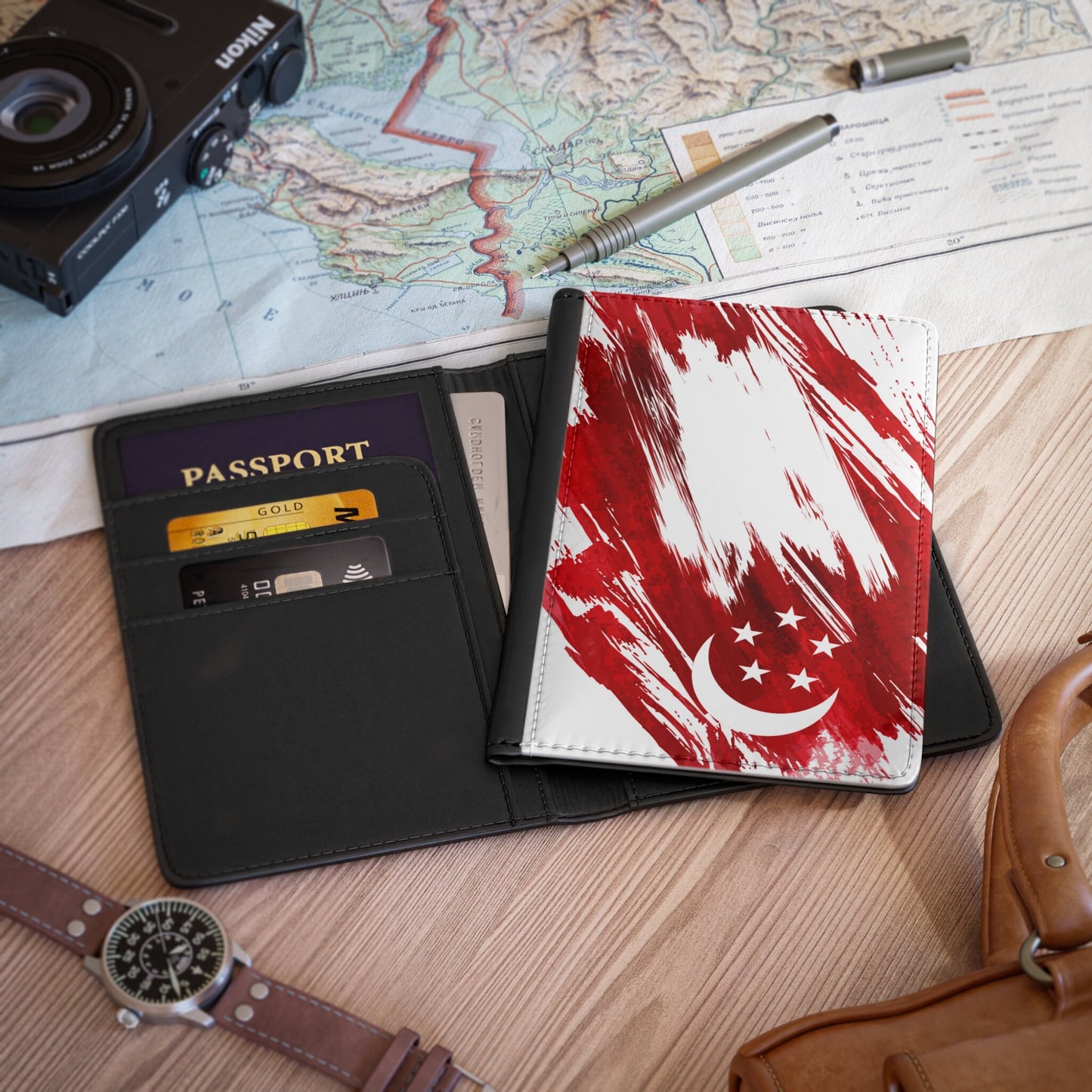 Singapore Flag Passport Holder, traveler's and expats' essential, study abroad must-have, wanderlust accessory