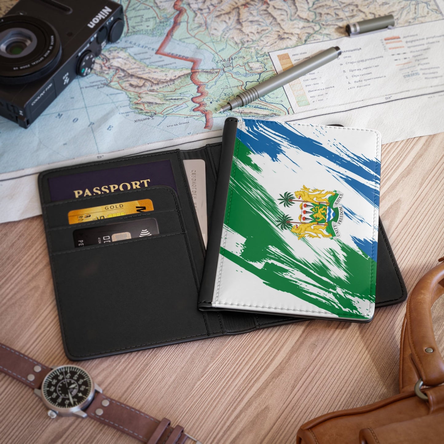 Sierra Leone Flag Passport Holder, traveler's and expats' essential, study abroad must-have, wanderlust accessory