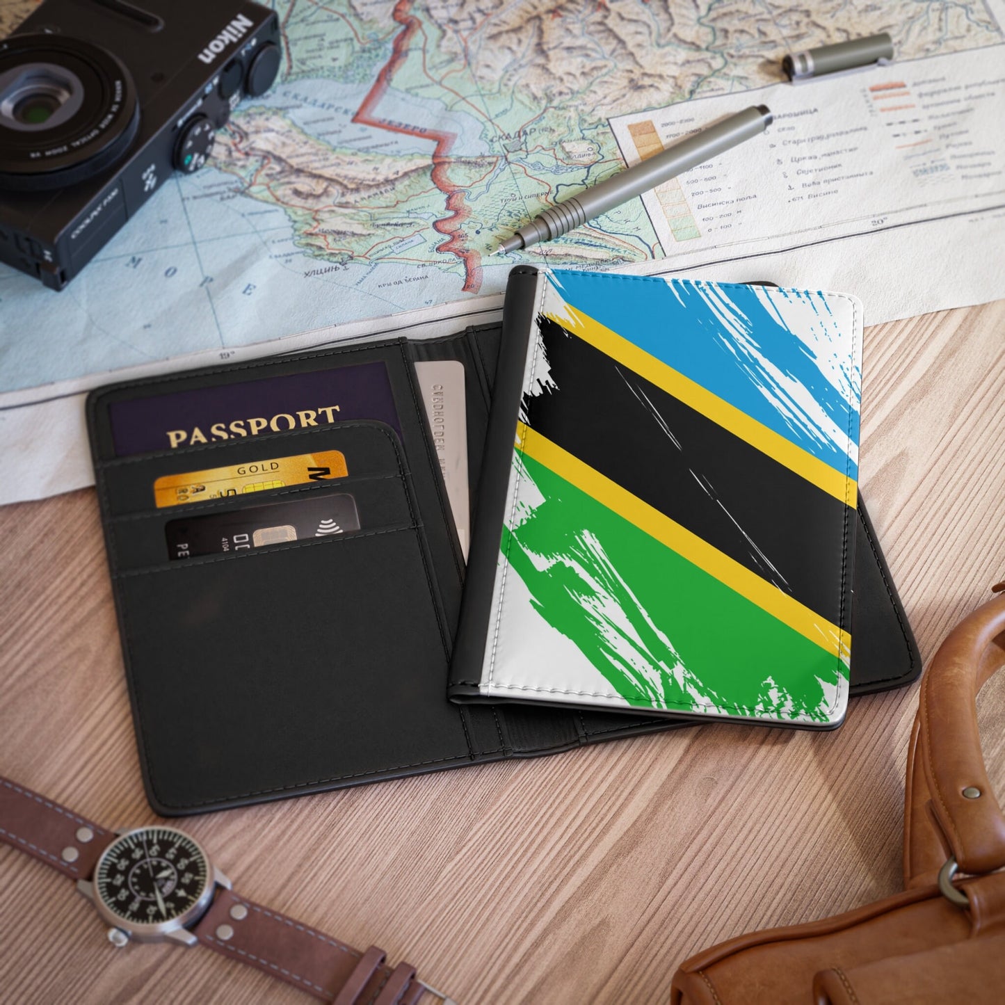 Tanzania Flag Passport Holder, traveler's and expats' essential, study abroad must-have, wanderlust accessory