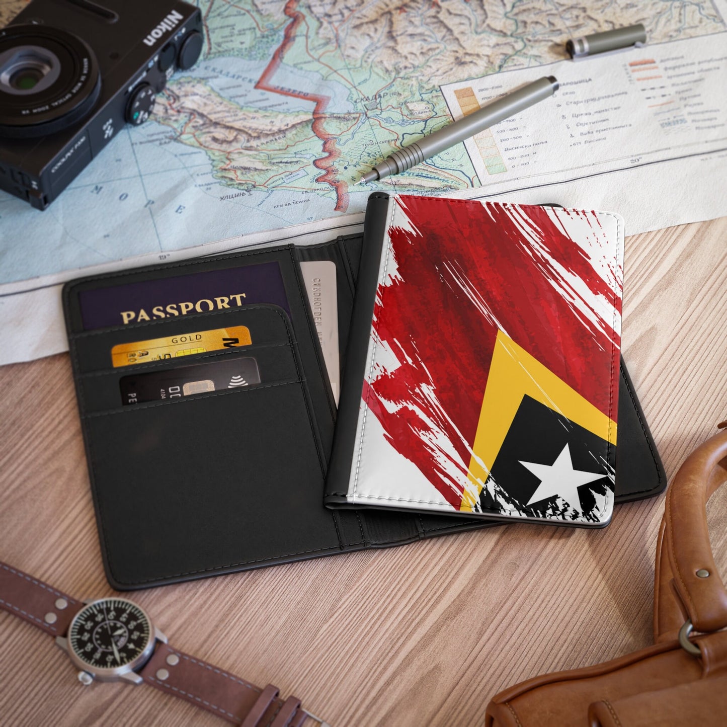 Timor-Leste Flag Passport Holder, traveler's and expats' essential, study abroad must-have, wanderlust accessory