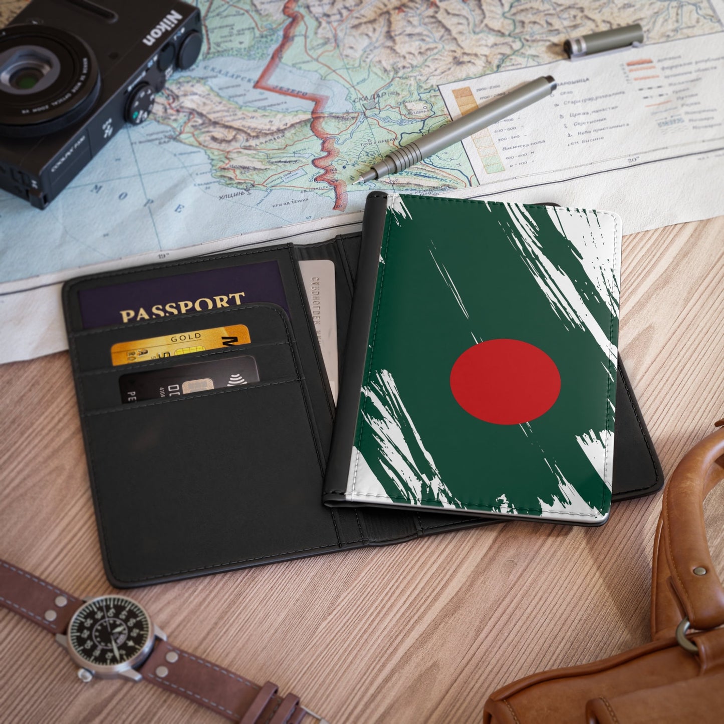 Bangladesh Flag Leather Passport Holder, traveler's and expats' essential, study abroad must-have, wanderlust accessory