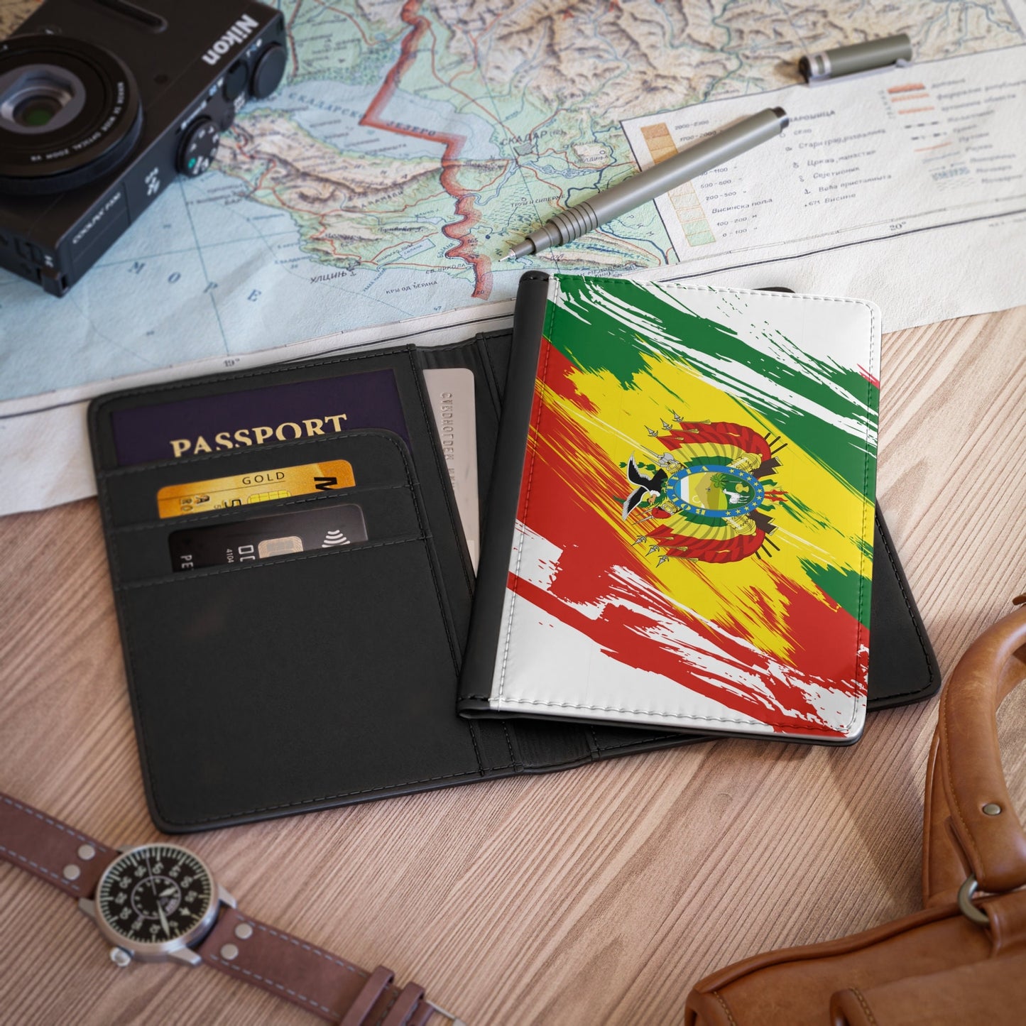 Bolivia Flag Leather Passport Holder, traveler's and expats' essential, study abroad must-have, wanderlust accessory