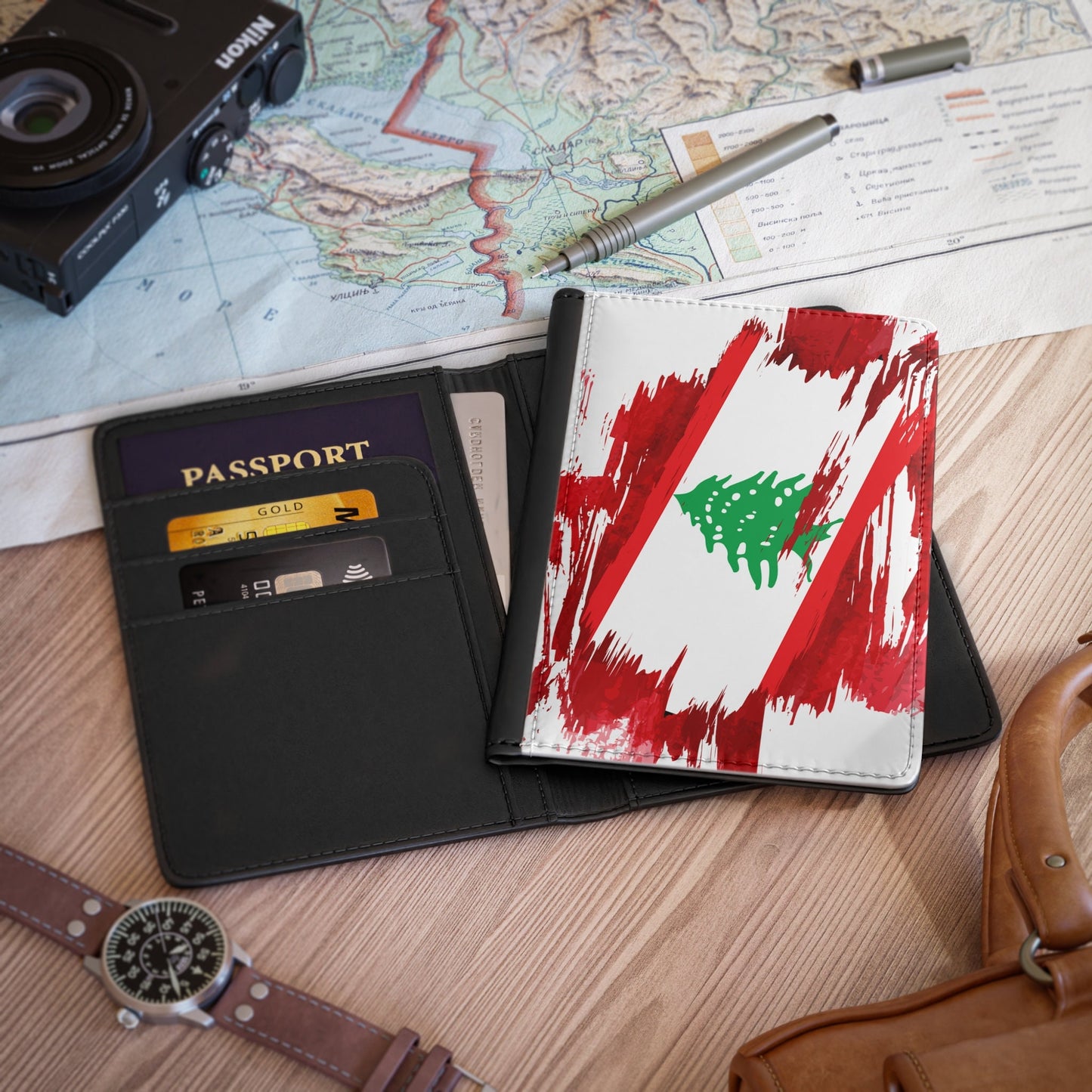 Lebanon Flag Leather Passport Holder, traveler's and expats' essential, study abroad must-have, wanderlust accessory