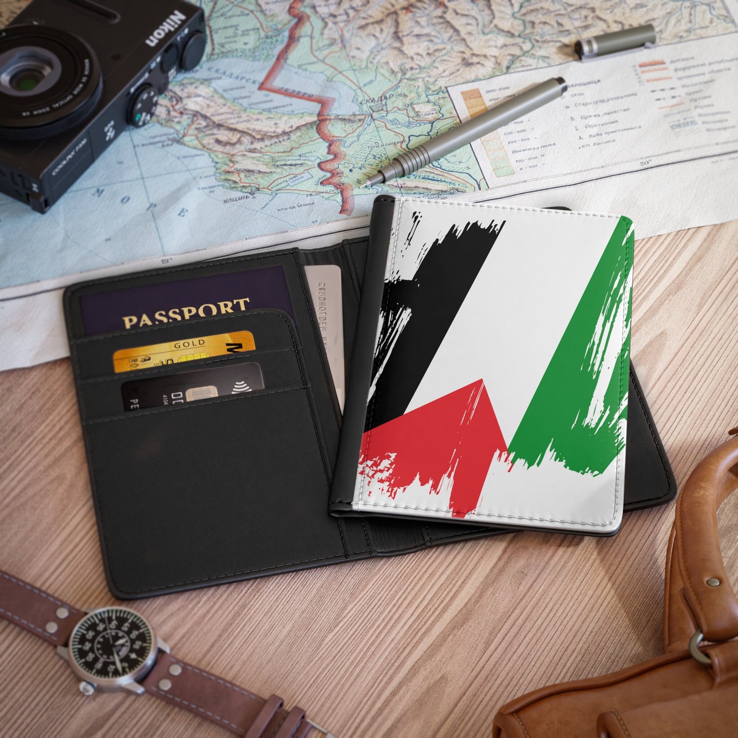 Palestine Flag Leather Passport Holder, traveler's and expats' essential, study abroad must-have, wanderlust accessory