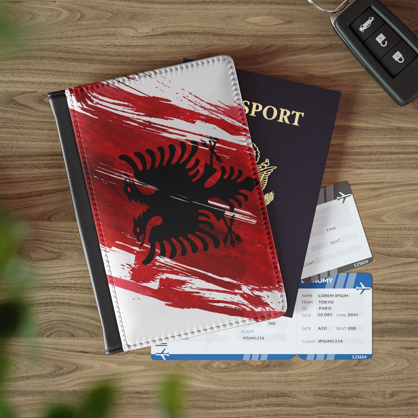 Albania Flag Leather Passport Holder, traveler's and expats' essential, study abroad must-have, wanderlust accessory