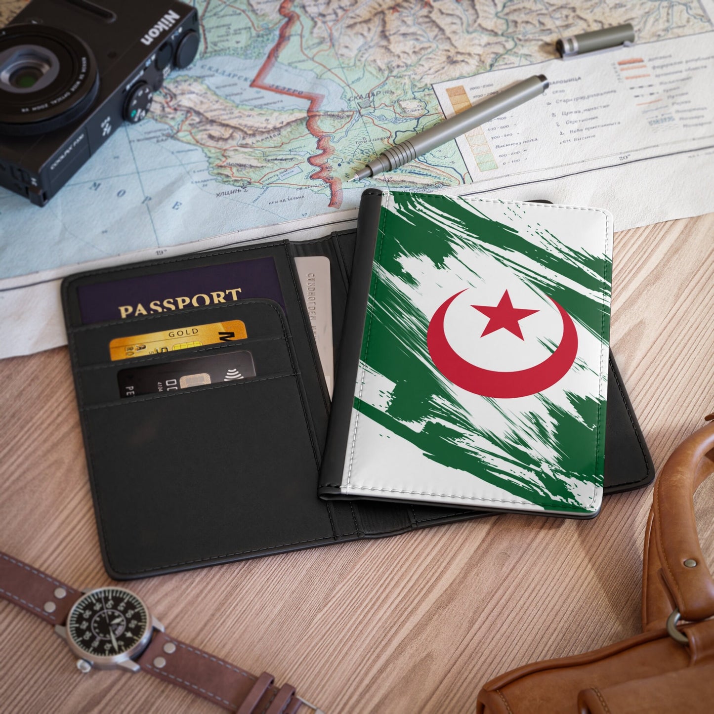 Algeria Flag Leather Passport Holder, traveler's and expats' essential, study abroad must-have, wanderlust accessory