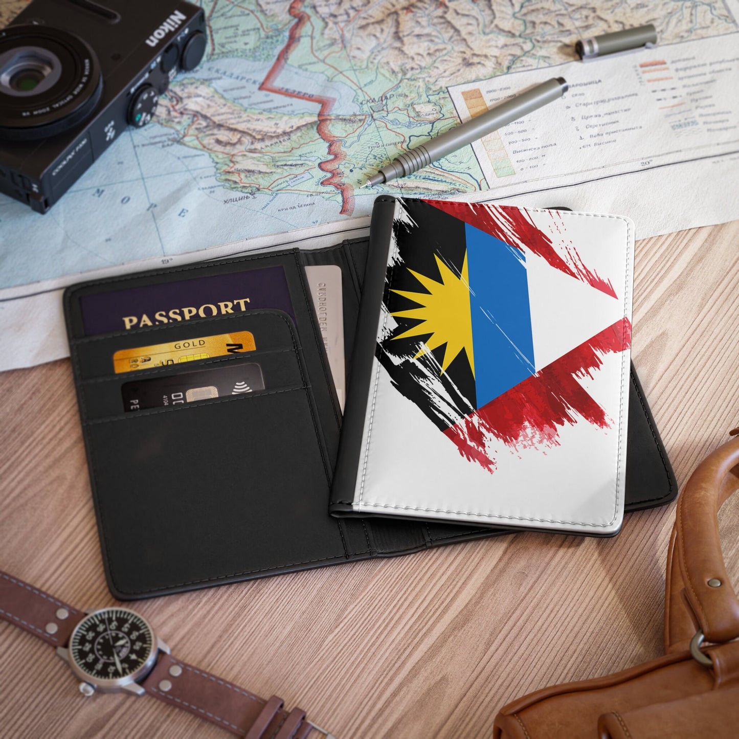 Antigua and Barbuda Leather Passport Holder, traveler's and expats' essential, study abroad must-have, wanderlust accessory