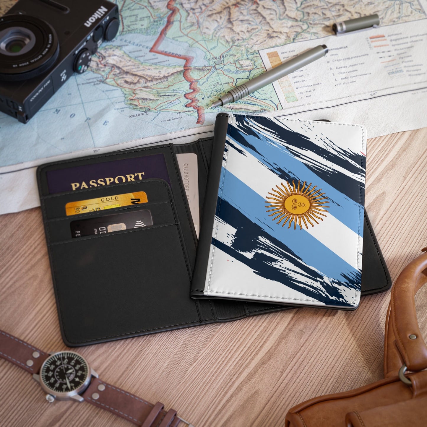 Argentina Flag Leather Passport Holder, traveler's and expats' essential, study abroad must-have, wanderlust accessory