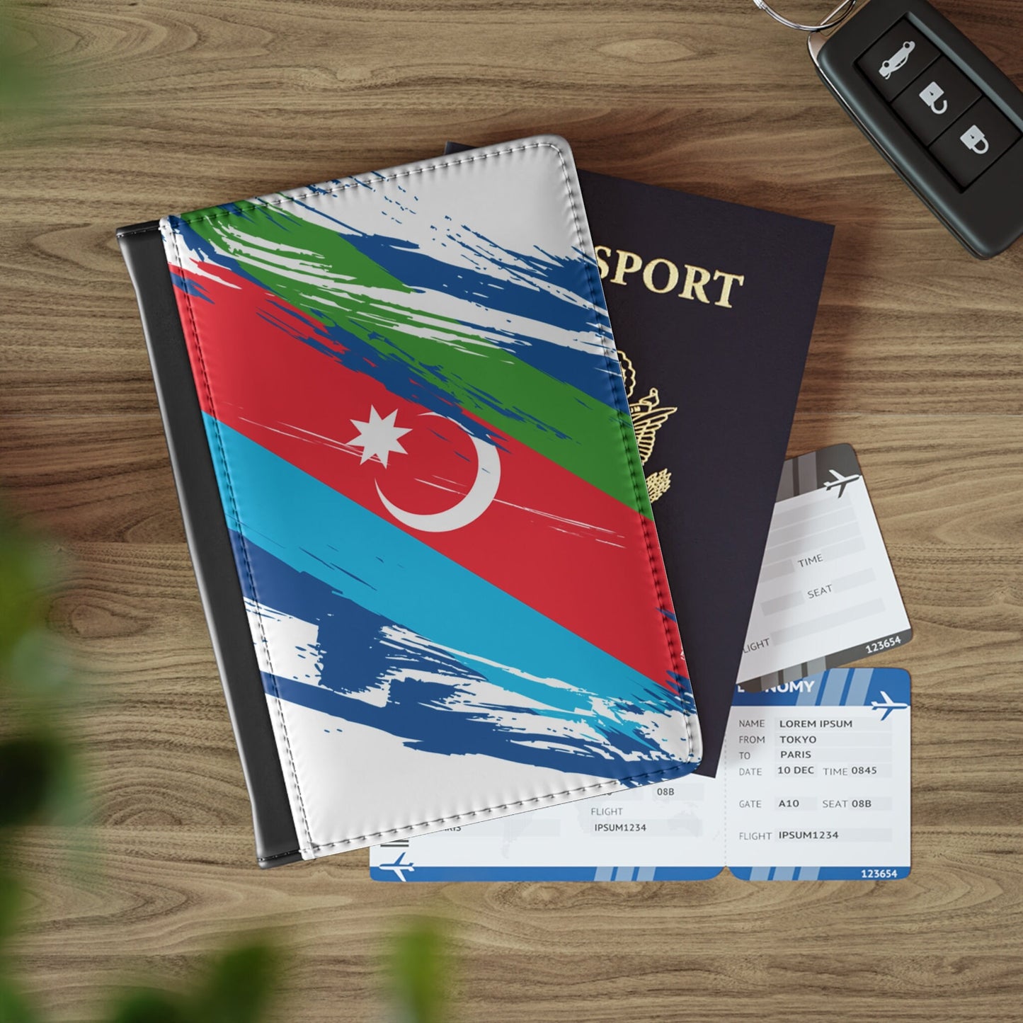 Azerbaijan Flag Leather Passport Holder, traveler's and expats' essential, study abroad must-have, wanderlust accessory