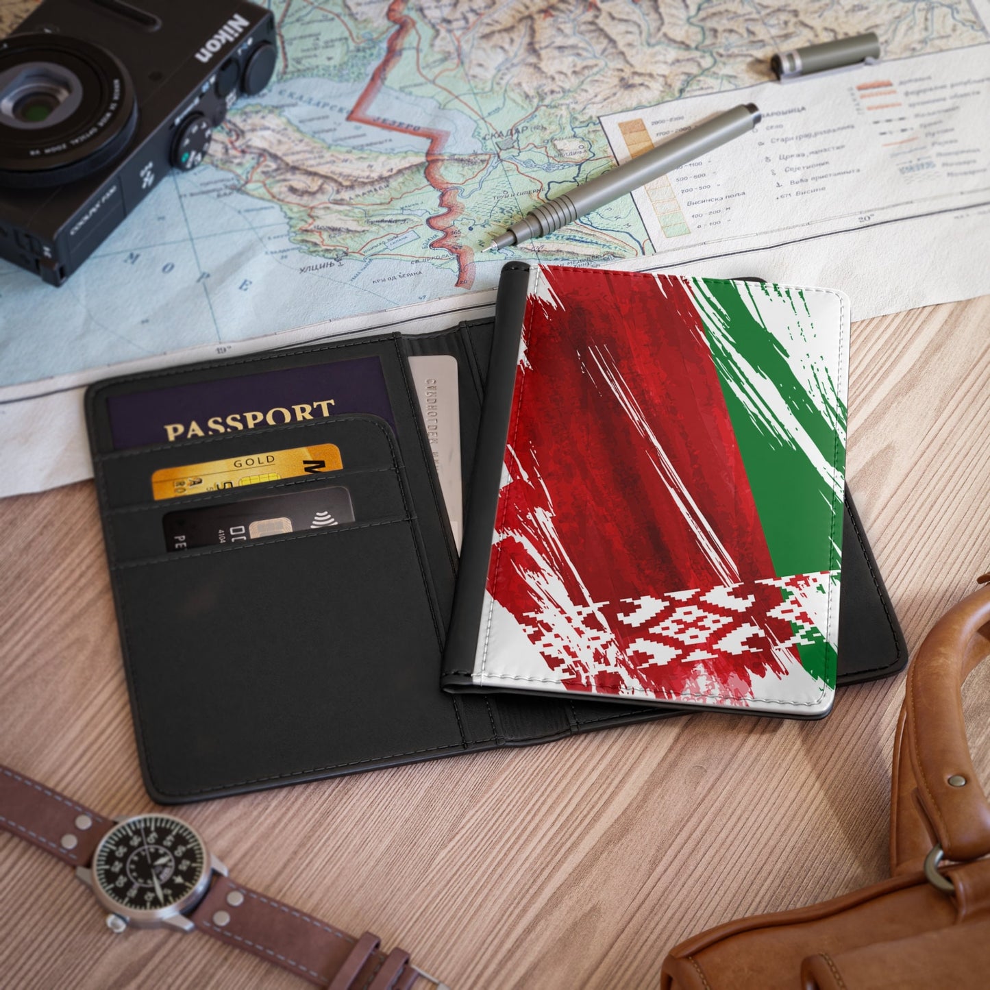 Belarus Flag Passport Holder, printed leather, traveler's and expats' essential, study abroad must-have, wanderlust accessory