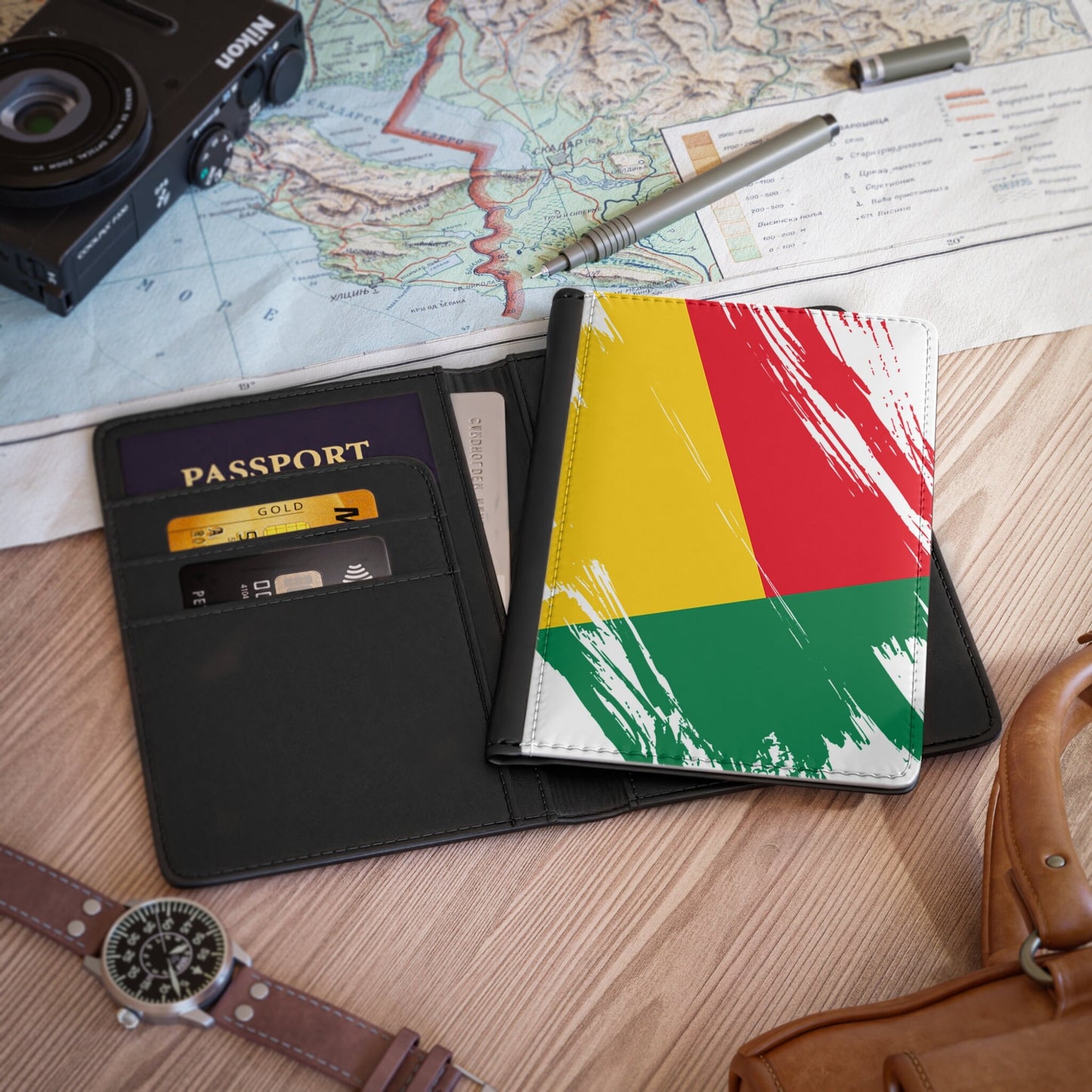 Benin Flag Passport Holder, printed leather, traveler's and expats' essential, study abroad must-have, wanderlust accessory