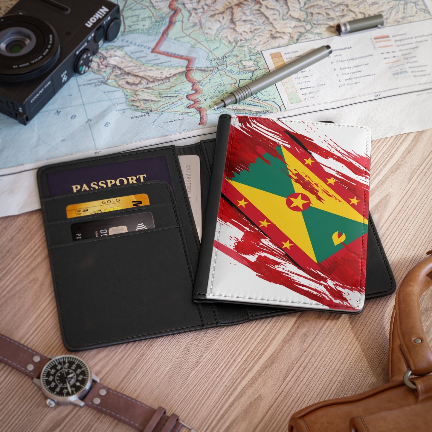 Grenada Flag Passport Holder, traveler's and expats' essential, study abroad must-have, wanderlust accessory