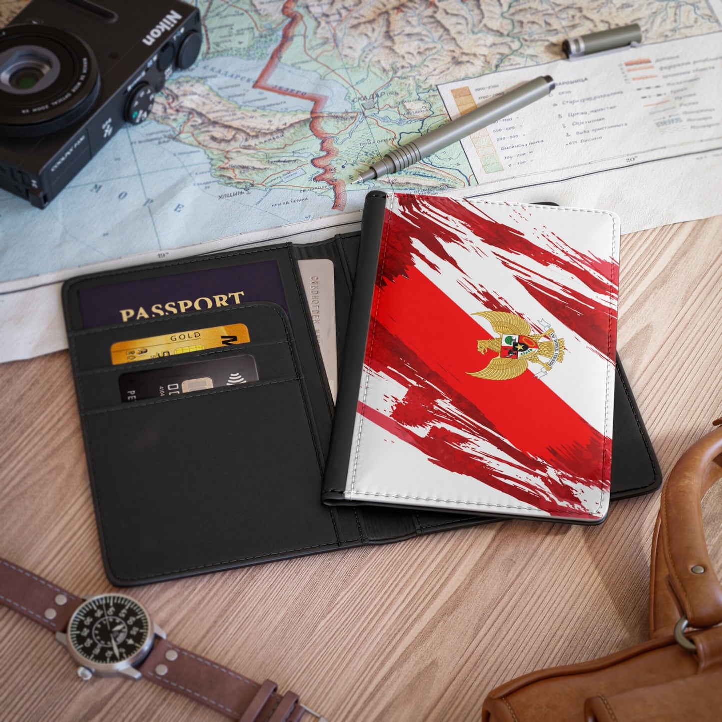 Indonesia Flag Passport Holder, traveler's and expats' essential, study abroad must-have, wanderlust accessory